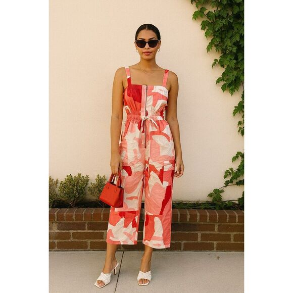 Ceibon Multiple pink abstract jumpsuit  with cargo pockets. Size S - Picture 1 of 7